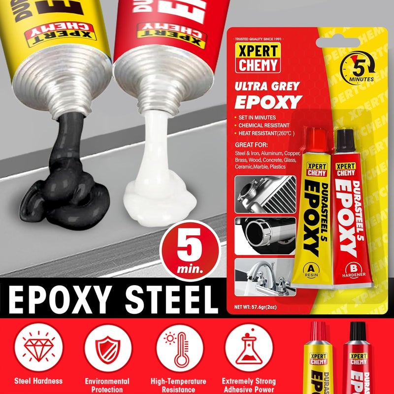 XPERTCHEMY 2 Part Epoxy Glue, 5 Minute Epoxy Adhesive, Rapid Cure Golf, Wood, Plastic and Metal etc, Waterproof & Extra Strength, High Temperature Resistance, 2 x 20g, Grey - Image 3